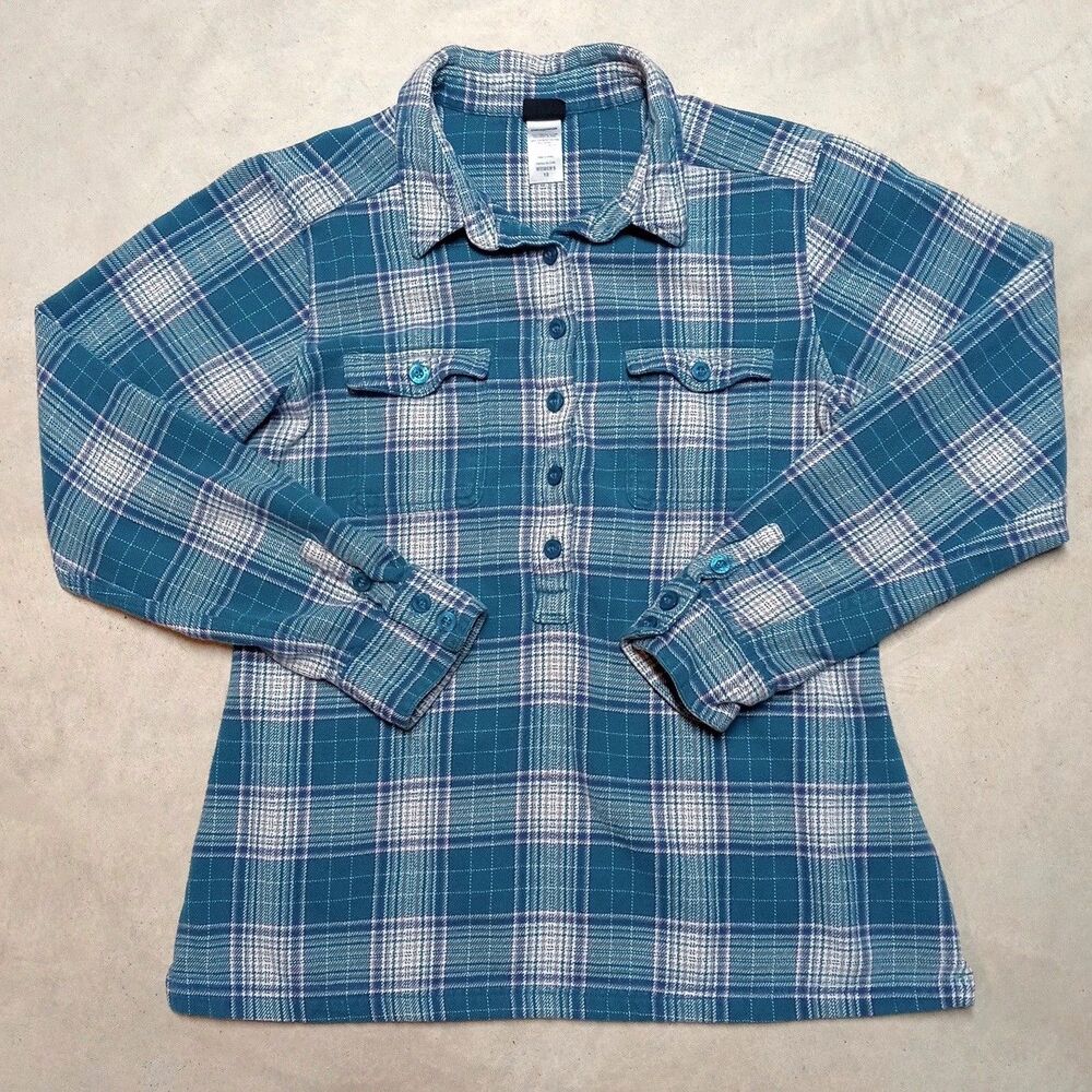 Patagonia Women 10 Plaid Flannel Organic Cotton Outdoor Popover Roustabout Shirt